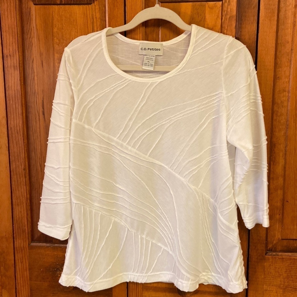 C.D. Petites Polyester 3/4 Sleeve White Top Career Casual Layering Piece